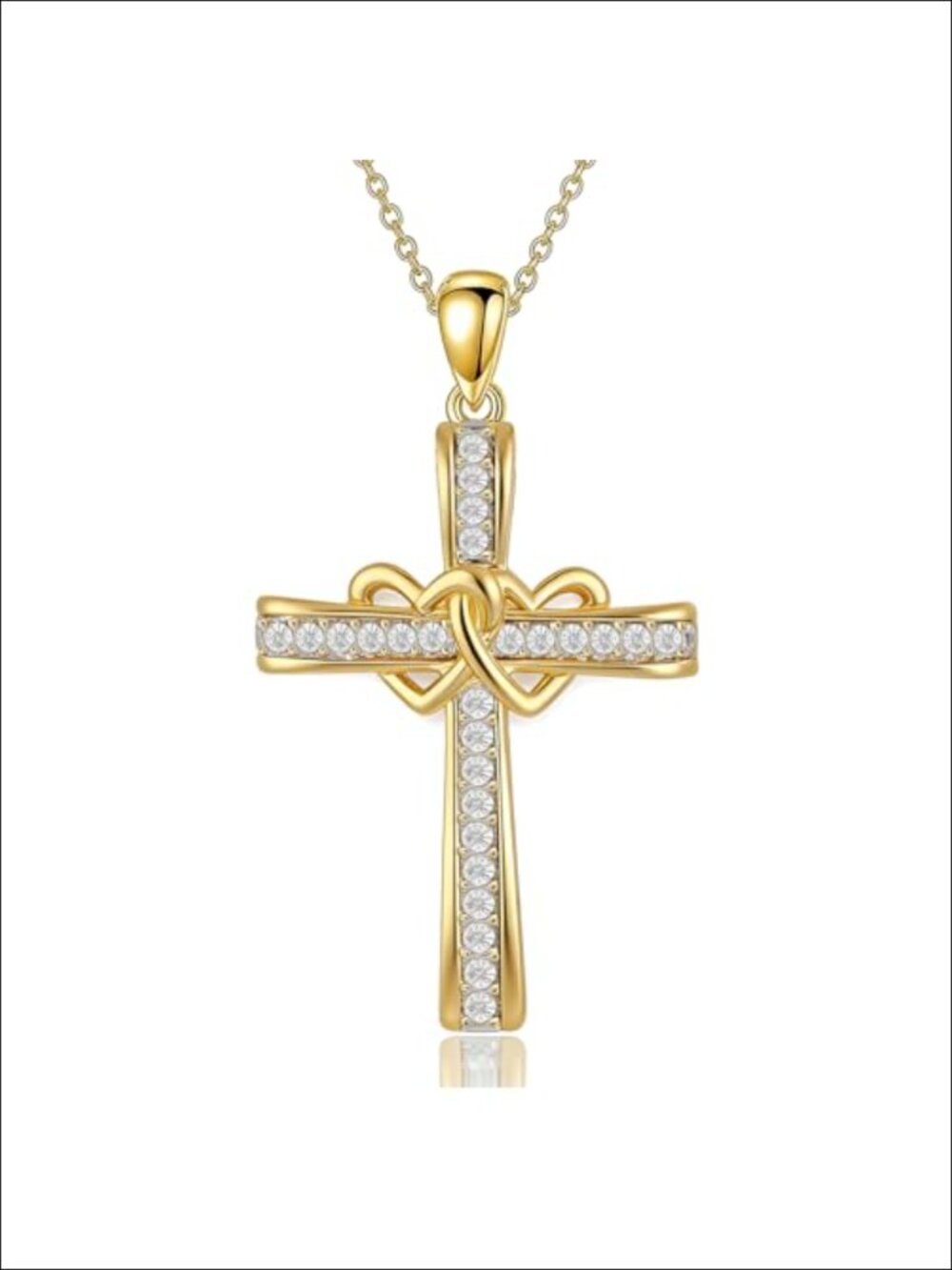 18K Gold Plated Cross Necklace Heart Pendant Zircon Christian Jewelry Gift